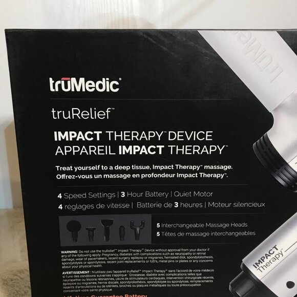 TruMedic truRelief Impact Therapy Device 5 Massage Heads Quiet Motor 4 Speeds - Picture 3 of 5